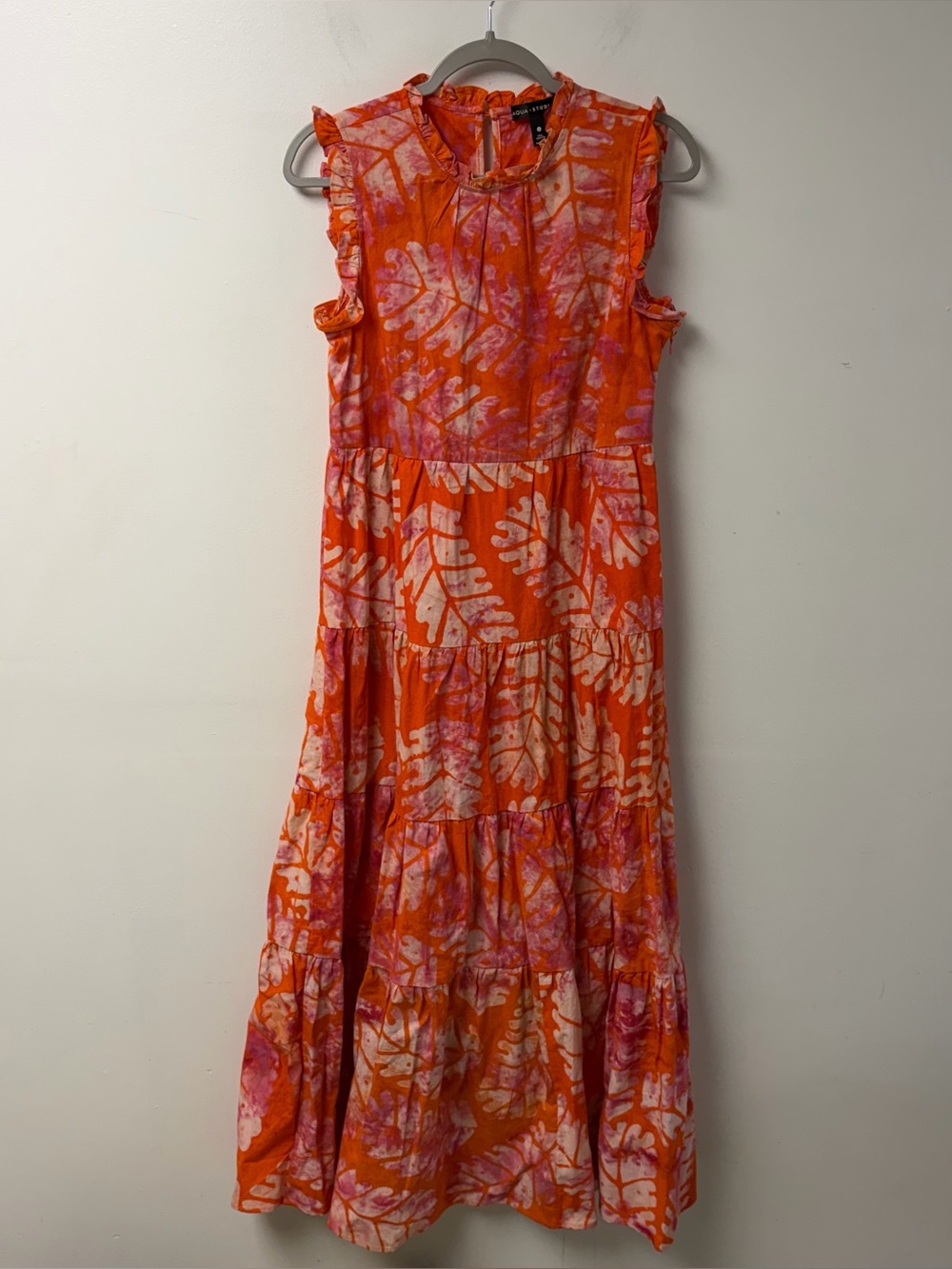 Aqua x Studio 189 Sleeveless Ruffle Tiered Tropical Midi Dress Size Small